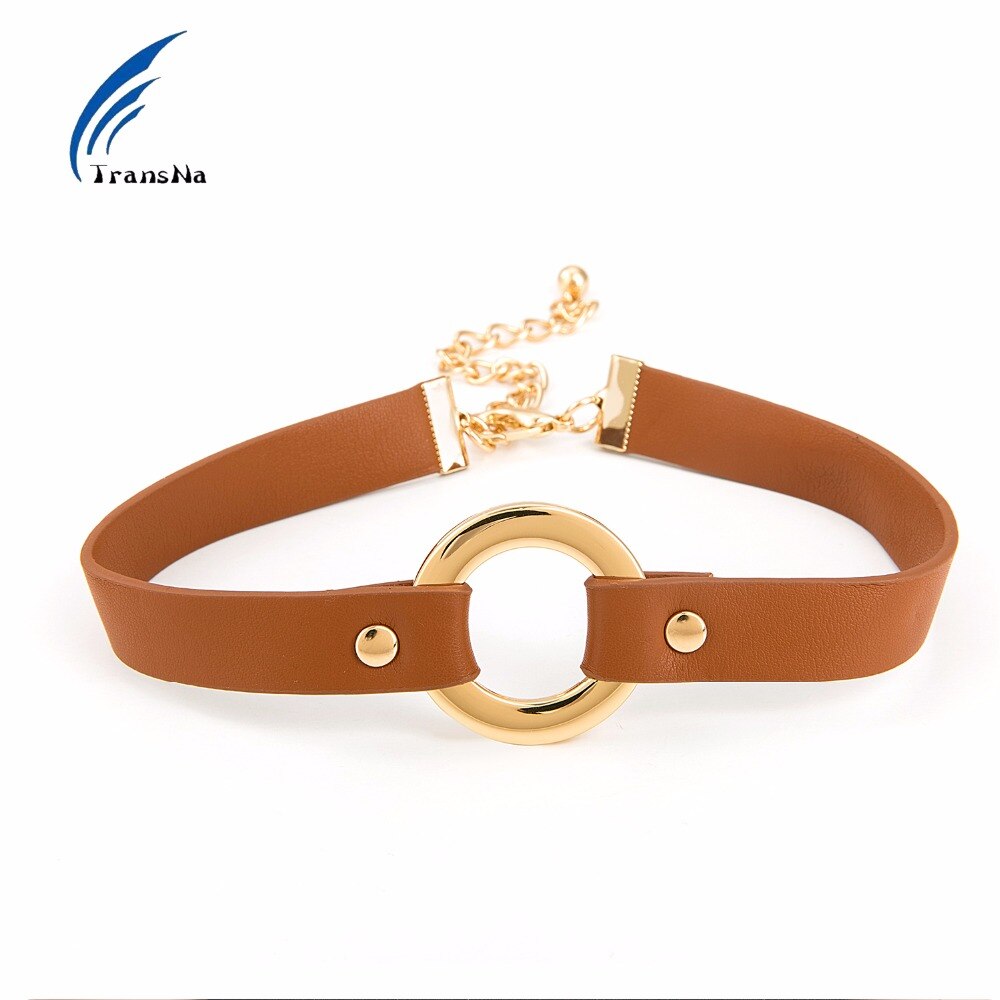 Brincos Leather Choker Necklaces Collar Hollow Round Choker Collares Bijoux Necklaces For Women Black/Coffee