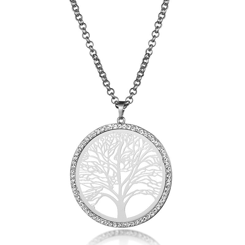 CZ Zirconia Tree of Life Crystal Round Small Pendant Necklace Silverly Gold Elegant For Women Necklace Jewelry Gift 2022