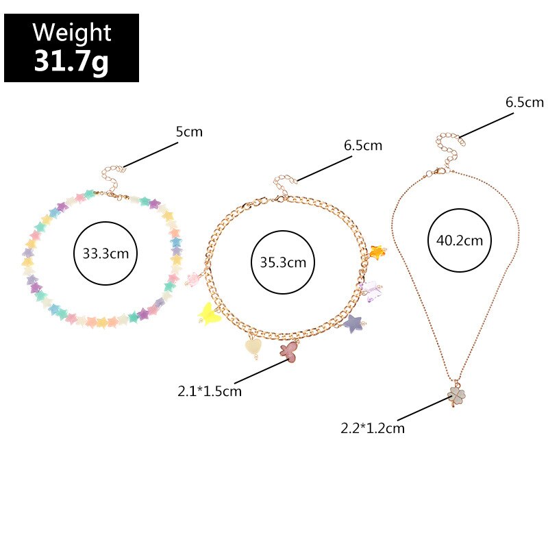 Candy Color Acrylic Stars Flowers Charms Pendant Pearls Bear Cute Pendant Necklace Jewelry for Women Girls Birthday Gift