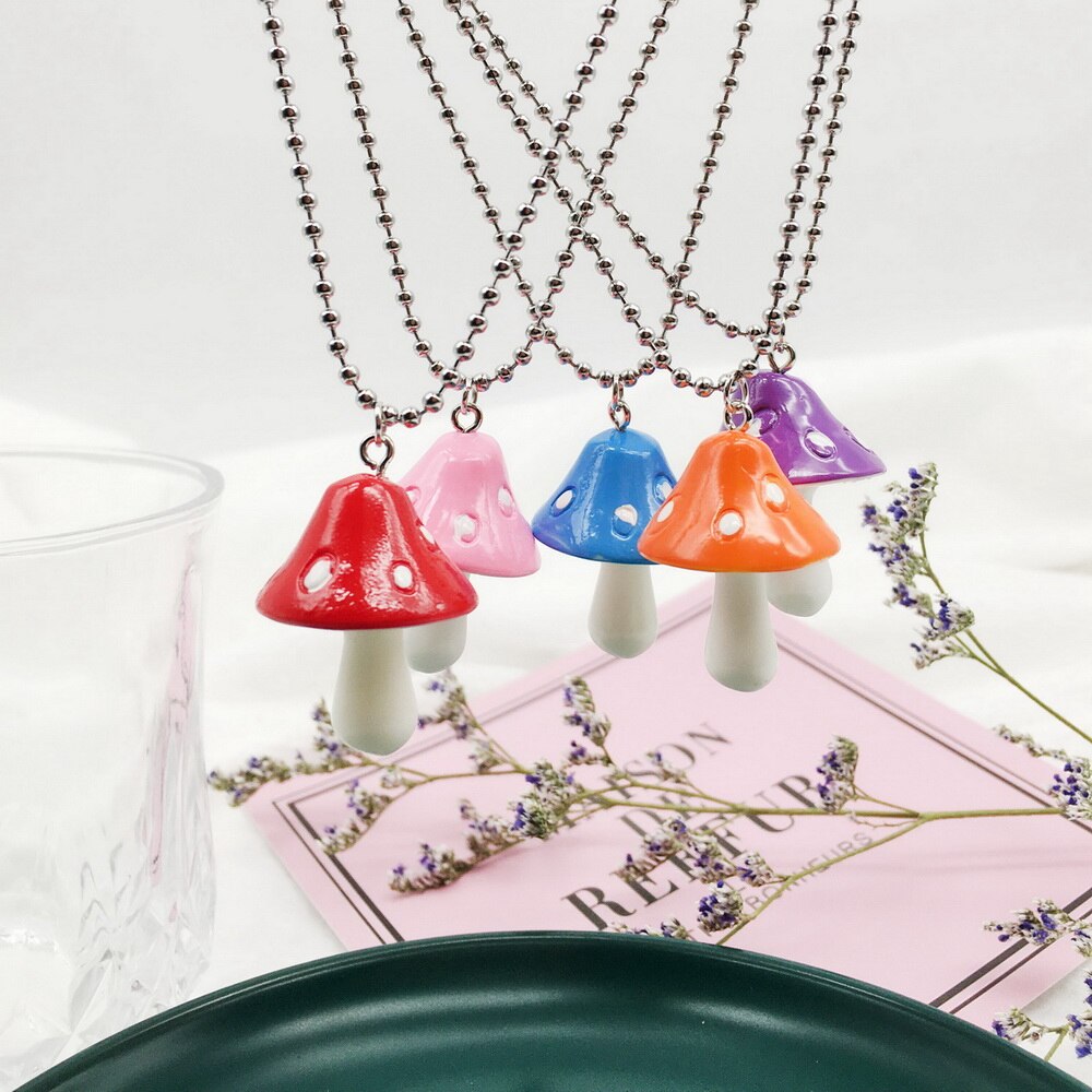 Cartoon Color Mushroom Pearl Bunny Necklace Personality Cute Resin Pendant Girl Daily Charm Jewelry Gift Women Jewelry