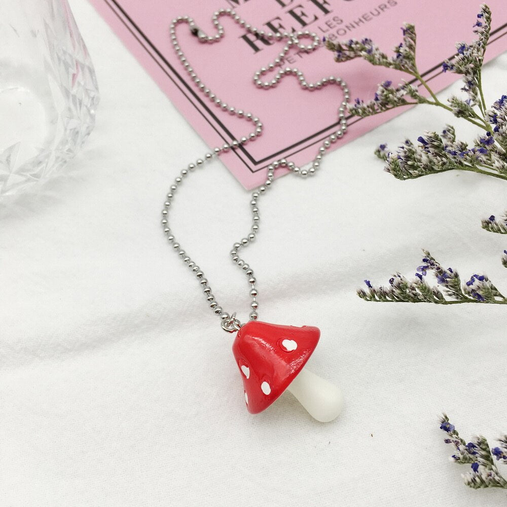 Cartoon Color Mushroom Pearl Bunny Necklace Personality Cute Resin Pendant Girl Daily Charm Jewelry Gift Women Jewelry