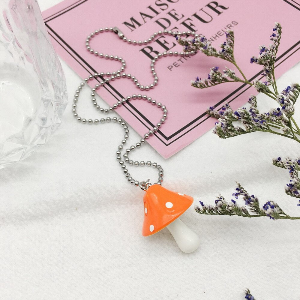 Cartoon Color Mushroom Pearl Bunny Necklace Personality Cute Resin Pendant Girl Daily Charm Jewelry Gift Women Jewelry