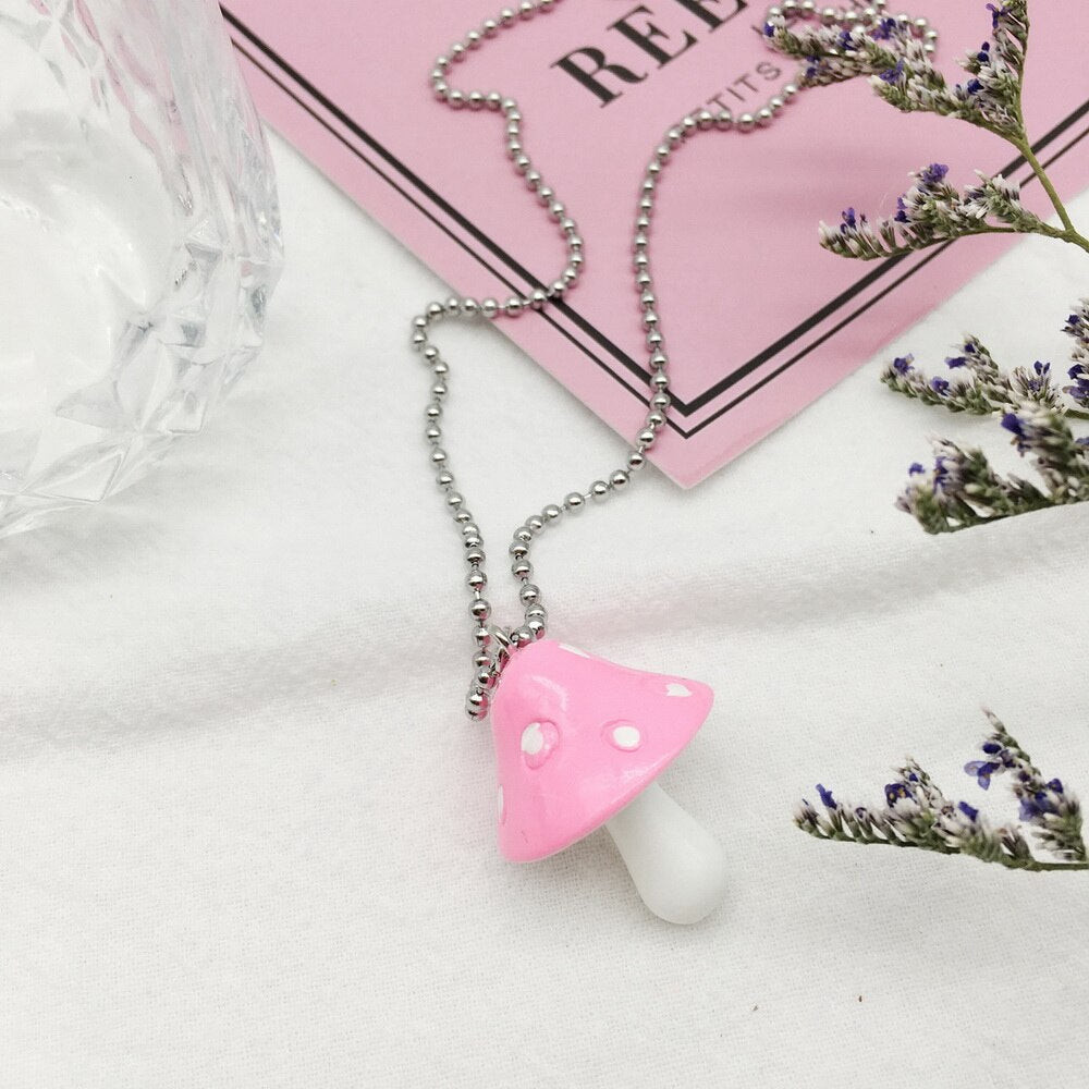 Cartoon Color Mushroom Pearl Bunny Necklace Personality Cute Resin Pendant Girl Daily Charm Jewelry Gift Women Jewelry