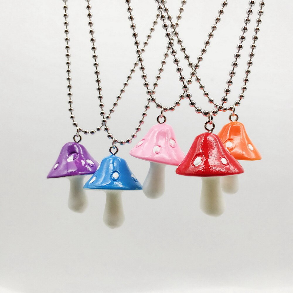 Cartoon Color Mushroom Pearl Bunny Necklace Personality Cute Resin Pendant Girl Daily Charm Jewelry Gift Women Jewelry