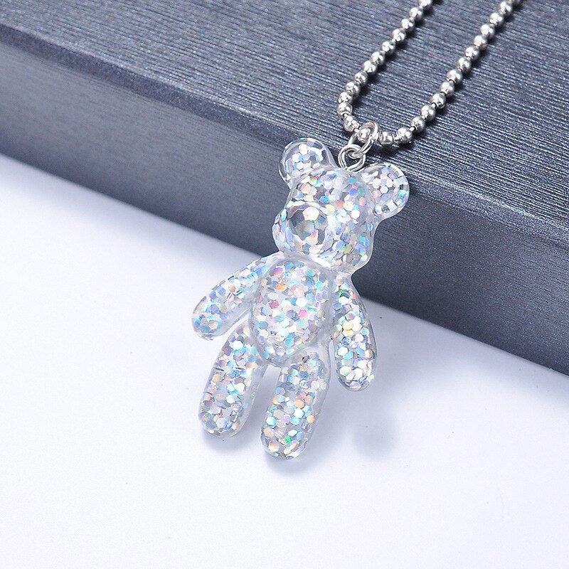Cartoon Multicolor Transparent Jelly Resin Bear Necklace Girl Cute Necklace Jewelry Party Fun Suitable Gift