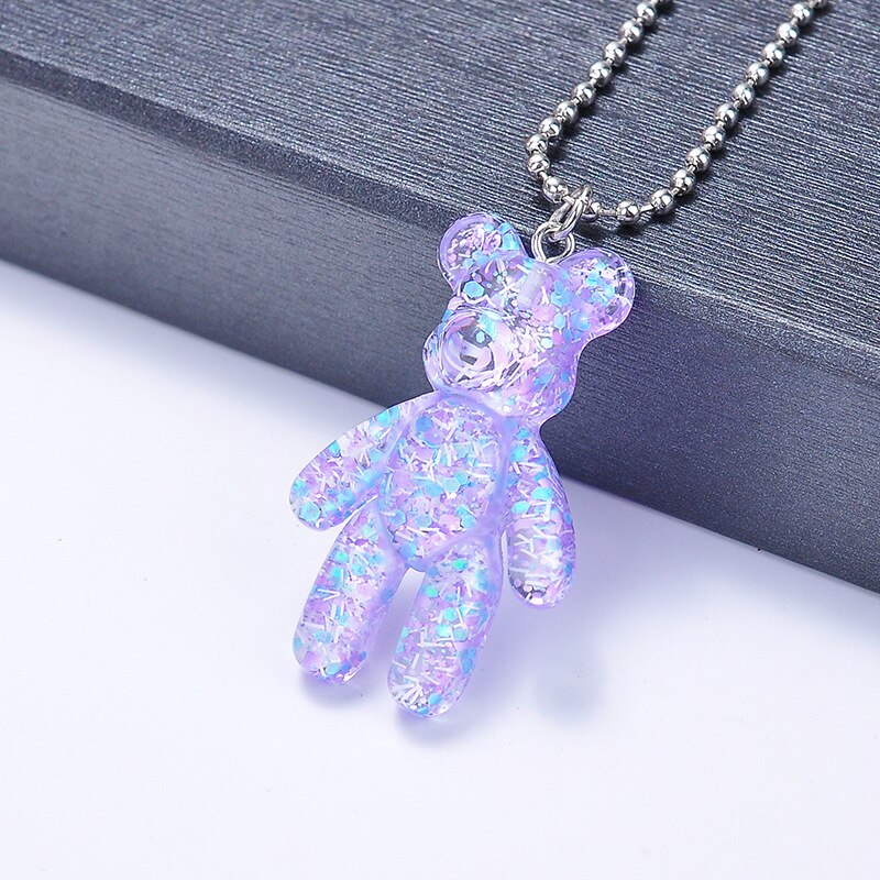 Cartoon Multicolor Transparent Jelly Resin Bear Necklace Girl Cute Necklace Jewelry Party Fun Suitable Gift