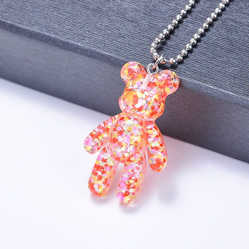 Cartoon Multicolor Transparent Jelly Resin Bear Necklace Girl Cute Necklace Jewelry Party Fun Suitable Gift