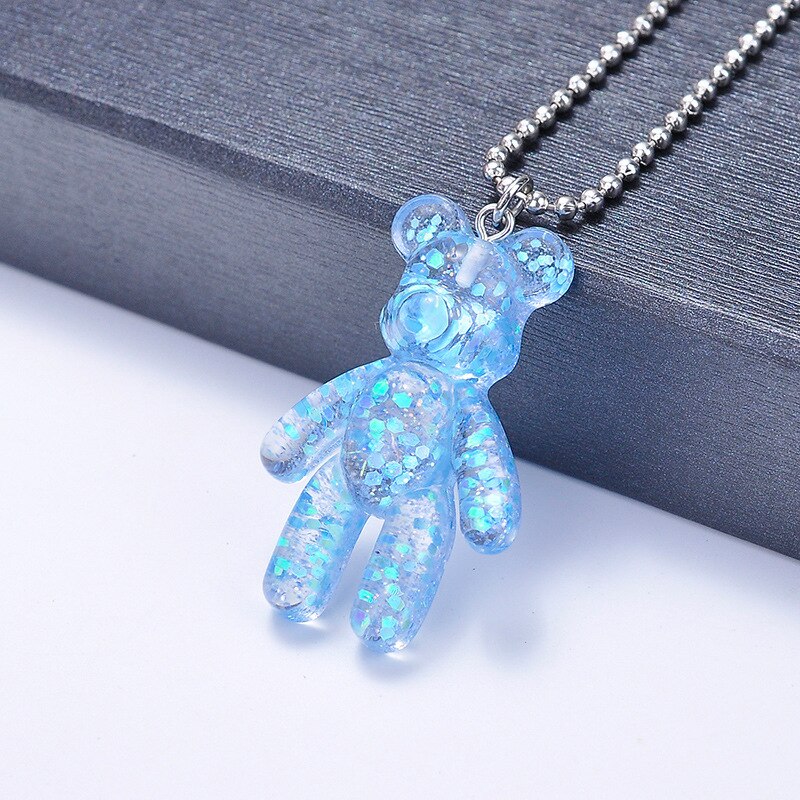 Cartoon Multicolor Transparent Jelly Resin Bear Necklace Girl Cute Necklace Jewelry Party Fun Suitable Gift