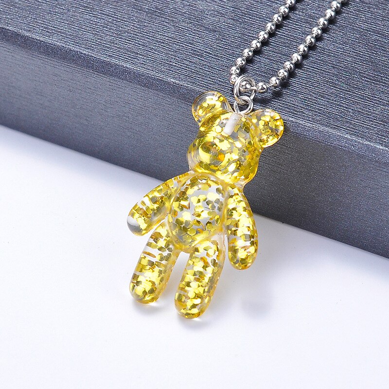 Cartoon Multicolor Transparent Jelly Resin Bear Necklace Girl Cute Necklace Jewelry Party Fun Suitable Gift