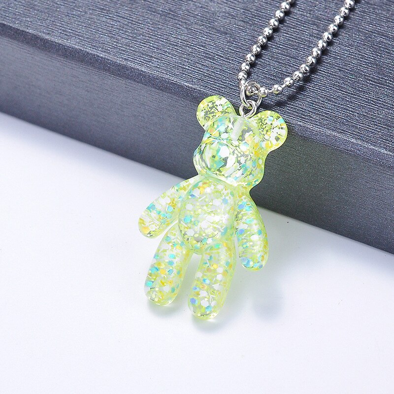 Cartoon Multicolor Transparent Jelly Resin Bear Necklace Girl Cute Necklace Jewelry Party Fun Suitable Gift