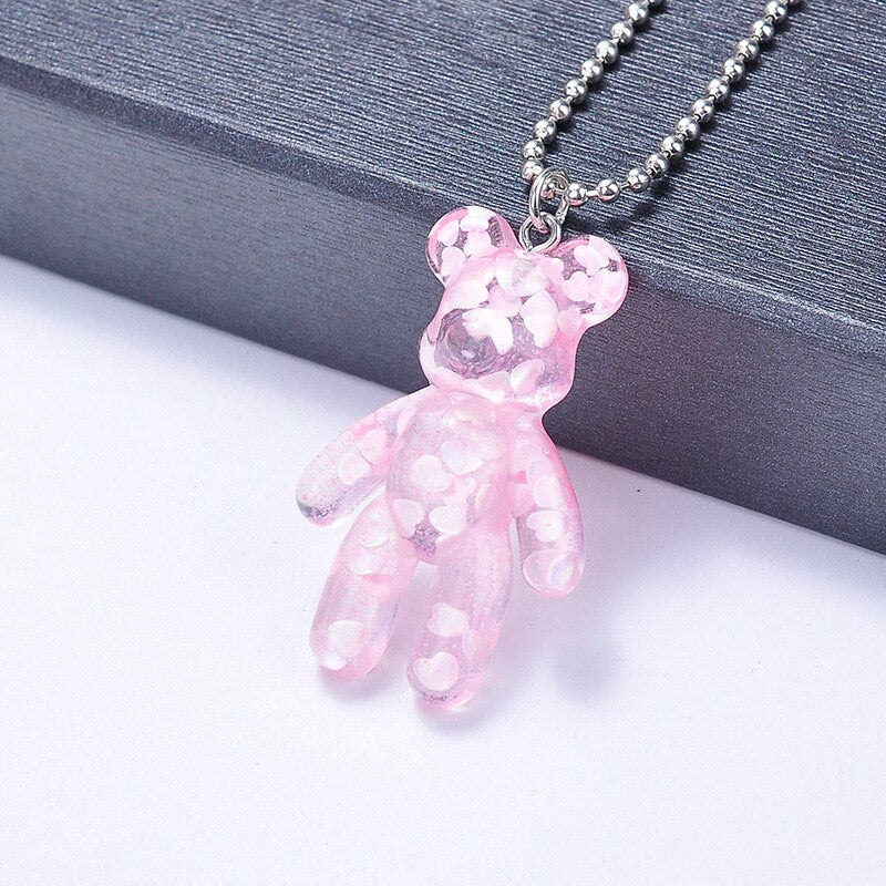 Cartoon Multicolor Transparent Jelly Resin Bear Necklace Girl Cute Necklace Jewelry Party Fun Suitable Gift