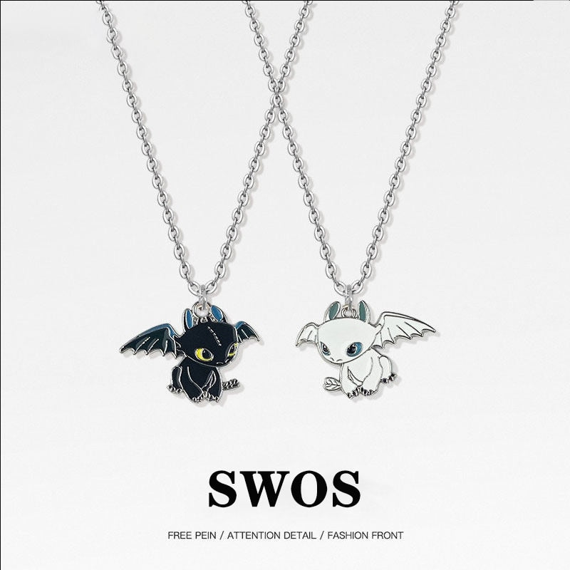 Cartoon Necklace Black and White Night Evil Double Dragon Personality Hip Hop Couple Friends Gift Pendant