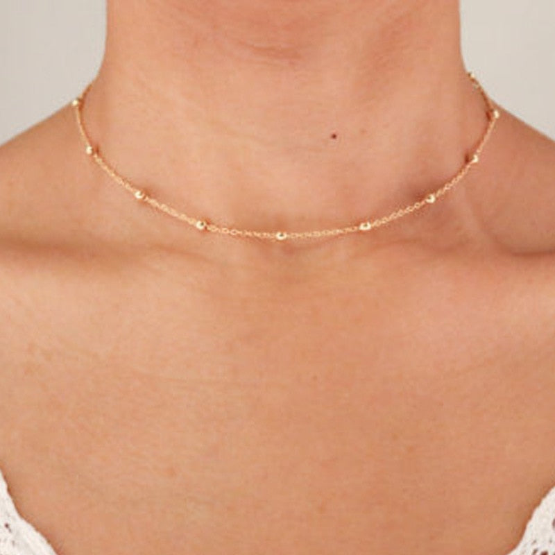 Chain Short Gold-plated Small Ball Chain Choker Necklace for Women Clavicle Chain Silver-plate