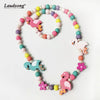 Children's Jewelry Cute Monkey/Angel/Rainbow/Bird Wooden Bead Necklace Bracelet Charm Jewelry W