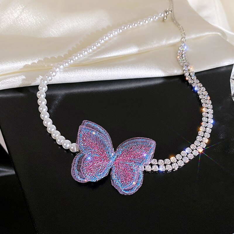 Chinese Style Butterfly Necklaces Women Shiny Wedding Jewelry Design Elegant Charm Vintage Multilayer Clavicle Chain