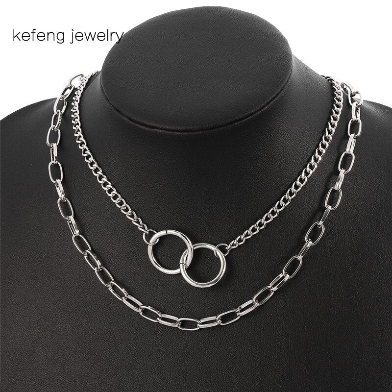 Choker Collar 2021 Necklaces 2 Layered Chunky Chain Necklace for Women harajuku punk hip hop accessories