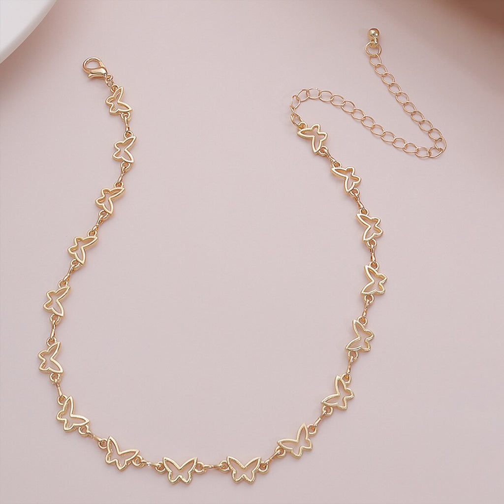 Choker Lovely Golden Silver Color hollow out Butterfly Necklace Short Women Summer Holiday Romantic Gift Jewelry
