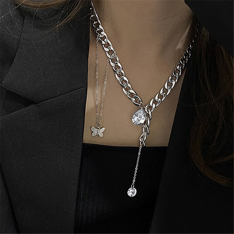 Choker Necklace Cubic Zircon Plated Butterfly Necklace Short Women Summer Holiday Gift Jewelry Wholesal