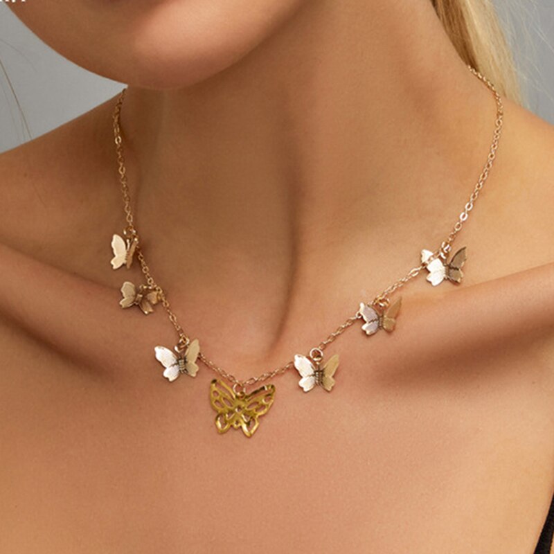 Choker Necklace Lovely Golden Silver Plated Butterfly Necklace Short Women Summer Holiday Romantic Gift Jewelry Wholesal