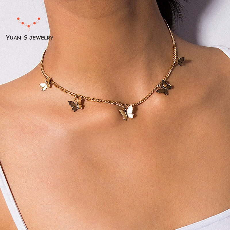 Choker Necklace Lovely Golden Silver Plated Butterfly Necklace Short Women Summer Holiday Romantic Gift Jewelry Wholesal