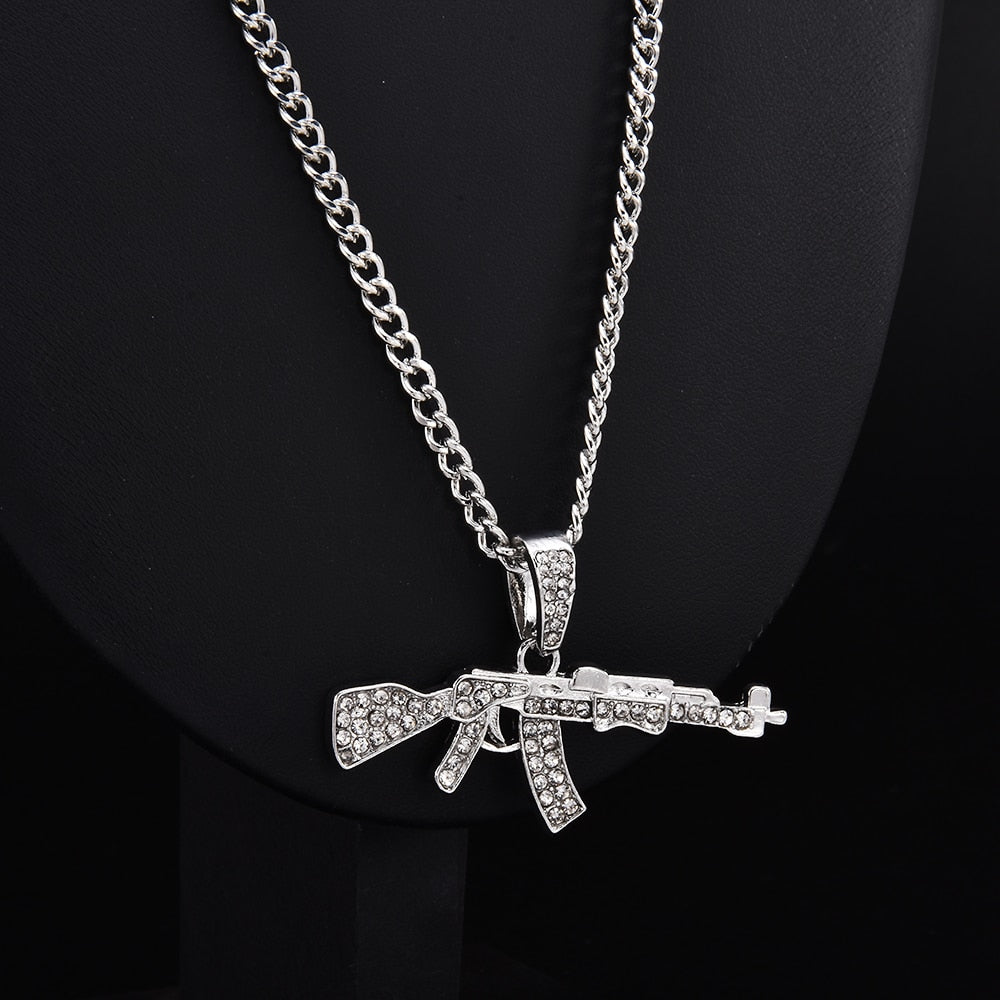 Choker Necklaces for Women 2021 Gun Pendant Crystal Rhinestone Chain Necklace Women Men Punk Chains Jewelry Gift