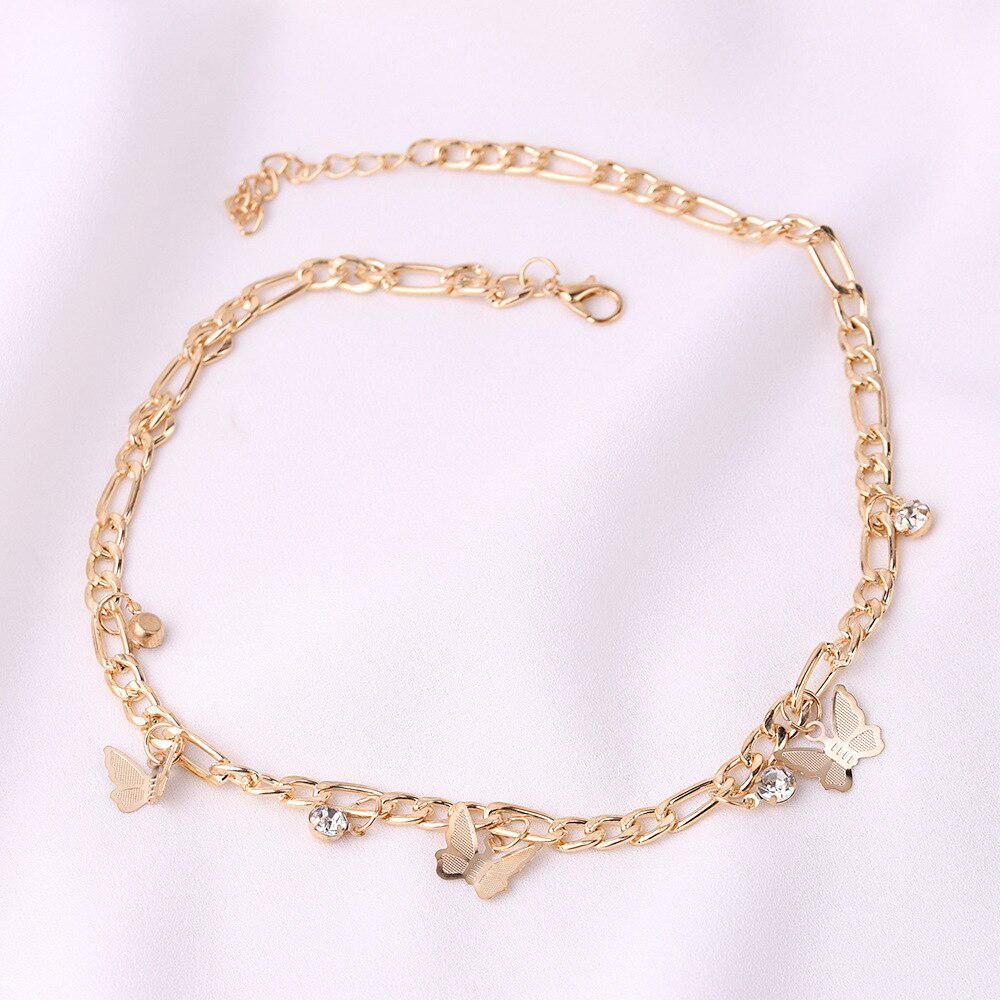 Clavicle Chain Statement Butterfly Pendant Necklaces Gold Color Figaro Choker Short Neck Chains For Women Jewelry