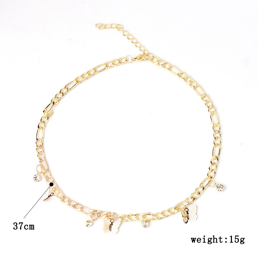 Clavicle Chain Statement Butterfly Pendant Necklaces Gold Color Figaro Choker Short Neck Chains For Women Jewelry