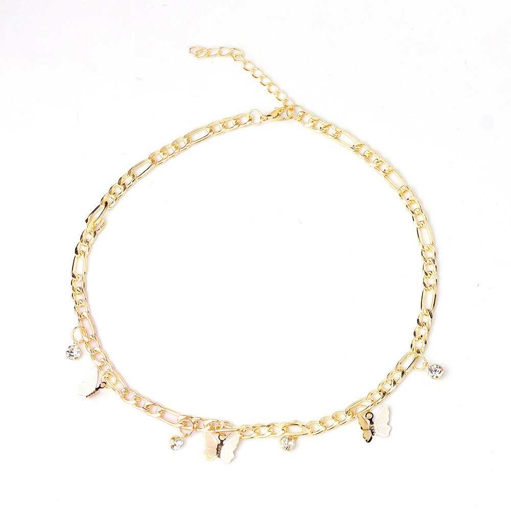 Clavicle Chain Statement Butterfly Pendant Necklaces Gold Color Figaro Choker Short Neck Chains For Women Jewelry