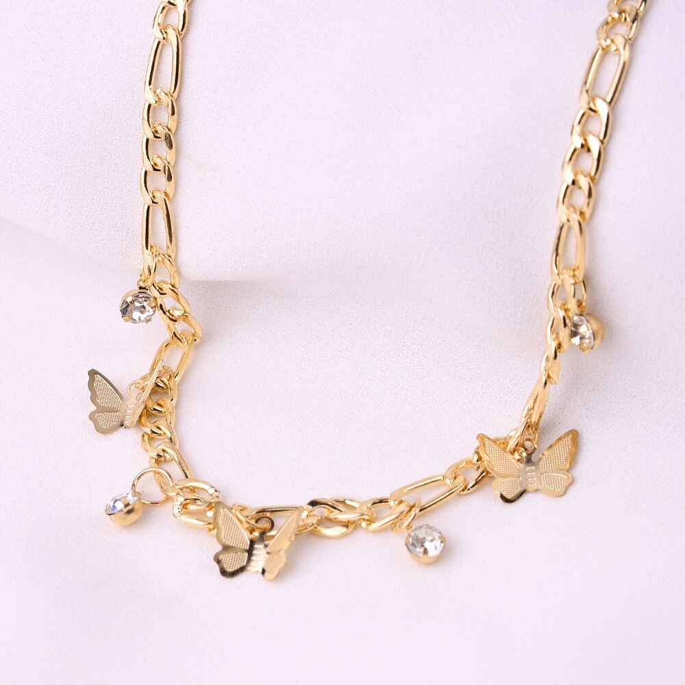 Clavicle Chain Statement Butterfly Pendant Necklaces Gold Color Figaro Choker Short Neck Chains For Women Jewelry