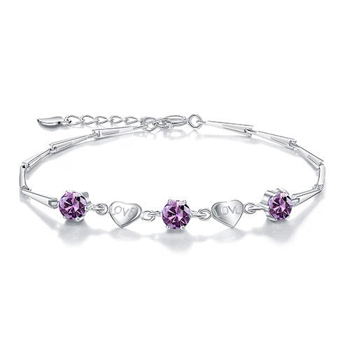 Fashion Clear/Purple Zicron 925 Sterling Silver Heart Bracelets for Women Cute Romantic Anniversary Gift Fine Jewelry SXJH597