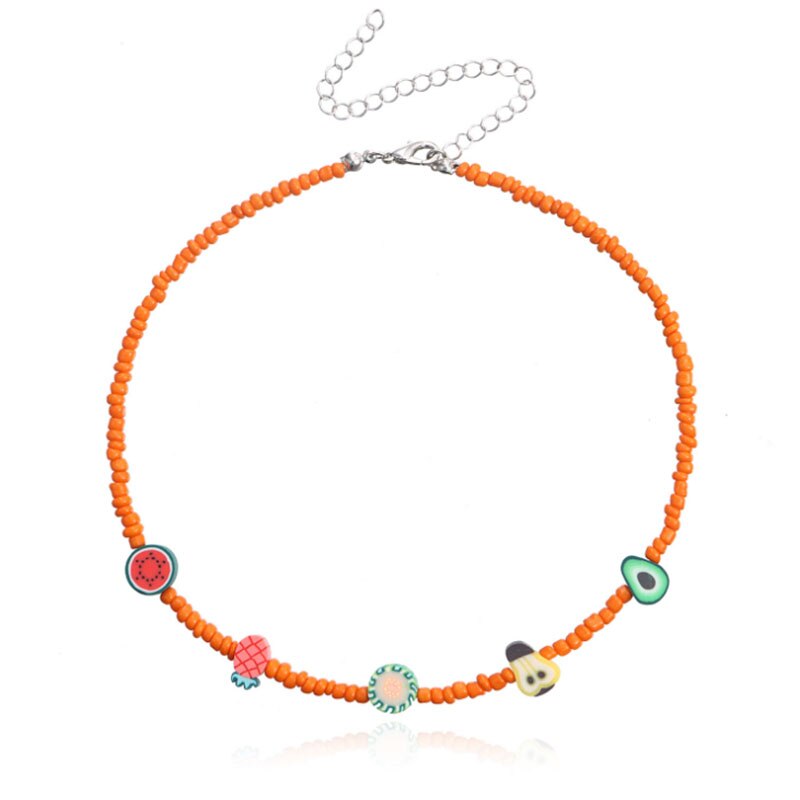 Colorful Beads Fruit Necklaces for Women Boho Handmade Beaded Cute Lemon Watermelon Choker Necklaces Girls Gift Jewelry