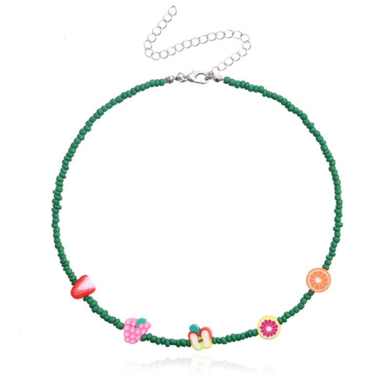 Colorful Beads Fruit Necklaces for Women Boho Handmade Beaded Cute Lemon Watermelon Choker Necklaces Girls Gift Jewelry