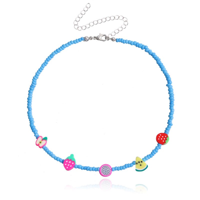 Colorful Beads Fruit Necklaces for Women Boho Handmade Beaded Cute Lemon Watermelon Choker Necklaces Girls Gift Jewelry