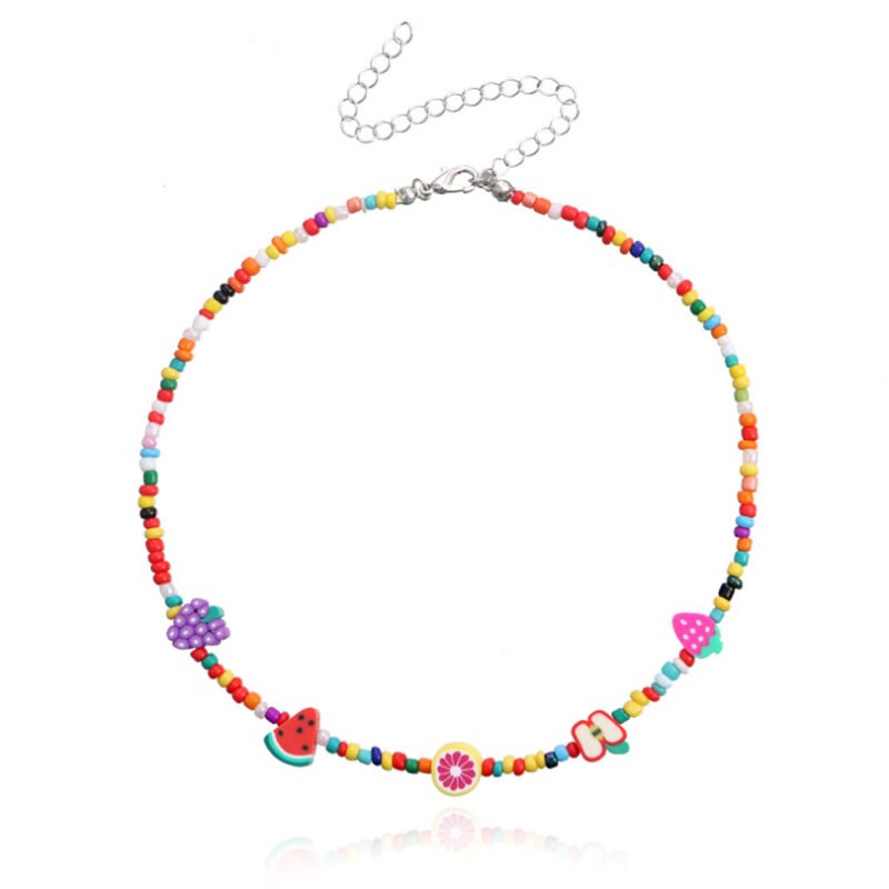 Colorful Beads Fruit Necklaces for Women Boho Handmade Beaded Cute Lemon Watermelon Choker Necklaces Girls Gift Jewelry