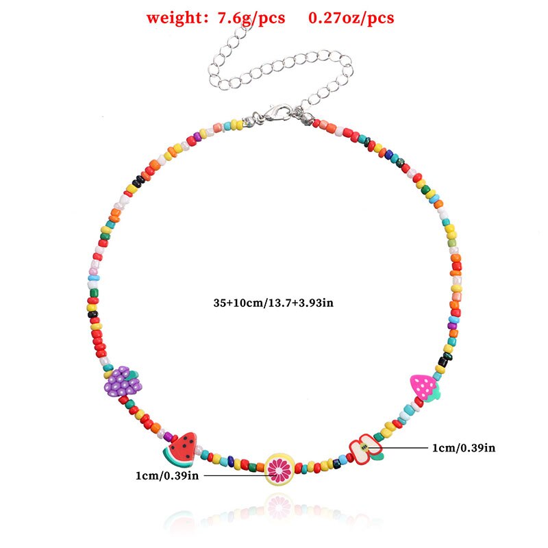 Colorful Beads Fruit Necklaces for Women Boho Handmade Beaded Cute Lemon Watermelon Choker Necklaces Girls Gift Jewelry