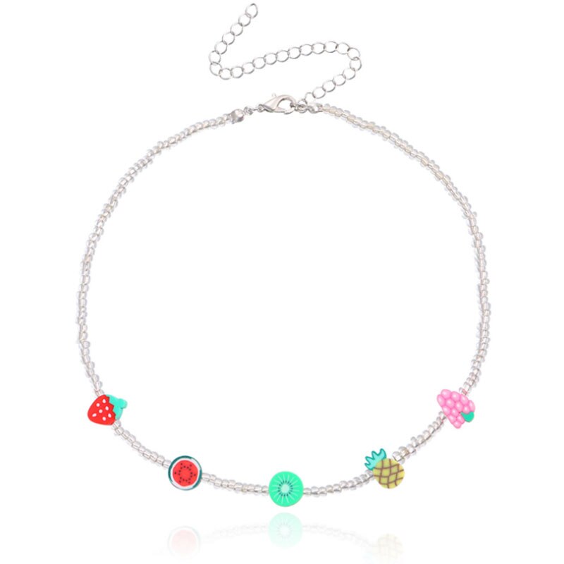 Colorful Beads Fruit Necklaces for Women Boho Handmade Beaded Cute Lemon Watermelon Choker Necklaces Girls Gift Jewelry