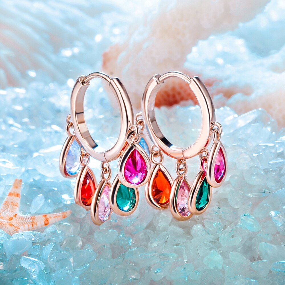 Colorful CZ Crystal Drop Earrings Gold Color Geometric Tassel Huggie Hoop Earrings Women Wedding Jewelry Brincos 2022