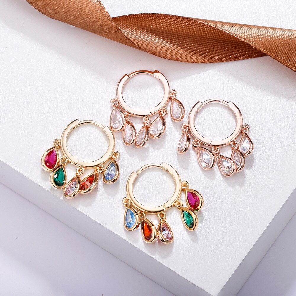 Colorful CZ Crystal Drop Earrings Gold Color Geometric Tassel Huggie Hoop Earrings Women Wedding Jewelry Brincos 2022
