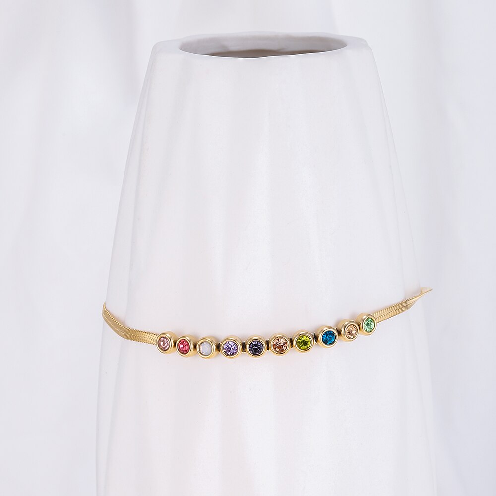 Colorful Crystal Beads Drop Anklets for Women Boho Gold Color Chain Ankle Bracelet Leg Bracelet Ocean Beach Foot Jewelry