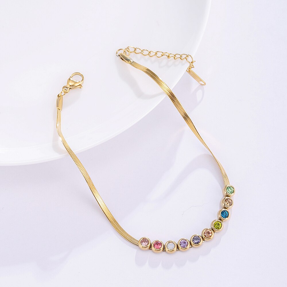 Colorful Crystal Beads Drop Anklets for Women Boho Gold Color Chain Ankle Bracelet Leg Bracelet Ocean Beach Foot Jewelry