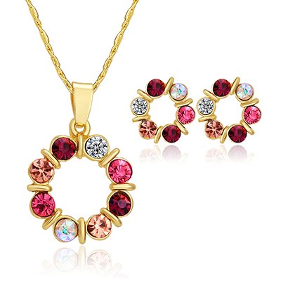 Fashion Colorful Imitated Crystal Beads Jewelry Sets For Women Bridal Wedding Accessories Gold Color Necklace Stud Earrings Set