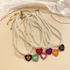 Colorful Love Heart Pearl Necklace For Women Friends Couples Rainbow Heart Chain Choker Necklaces Lovers Jewelry