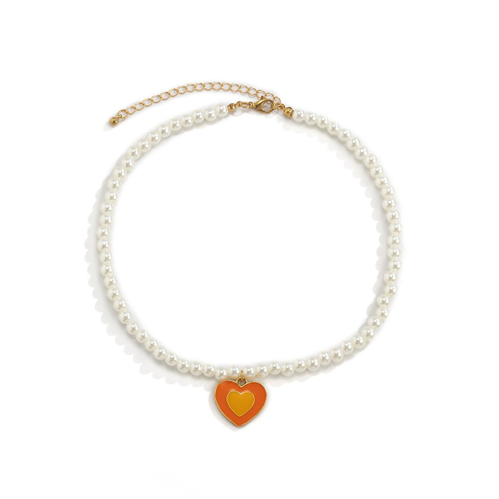 Colorful Love Heart Pearl Necklace For Women Friends Couples Rainbow Heart Chain Choker Necklaces Lovers Jewelry