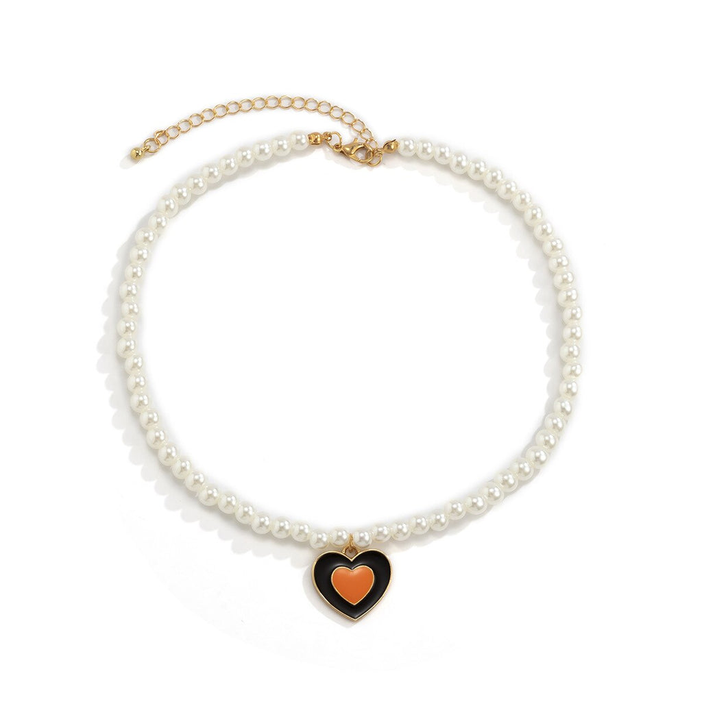 Colorful Love Heart Pearl Necklace For Women Friends Couples Rainbow Heart Chain Choker Necklaces Lovers Jewelry