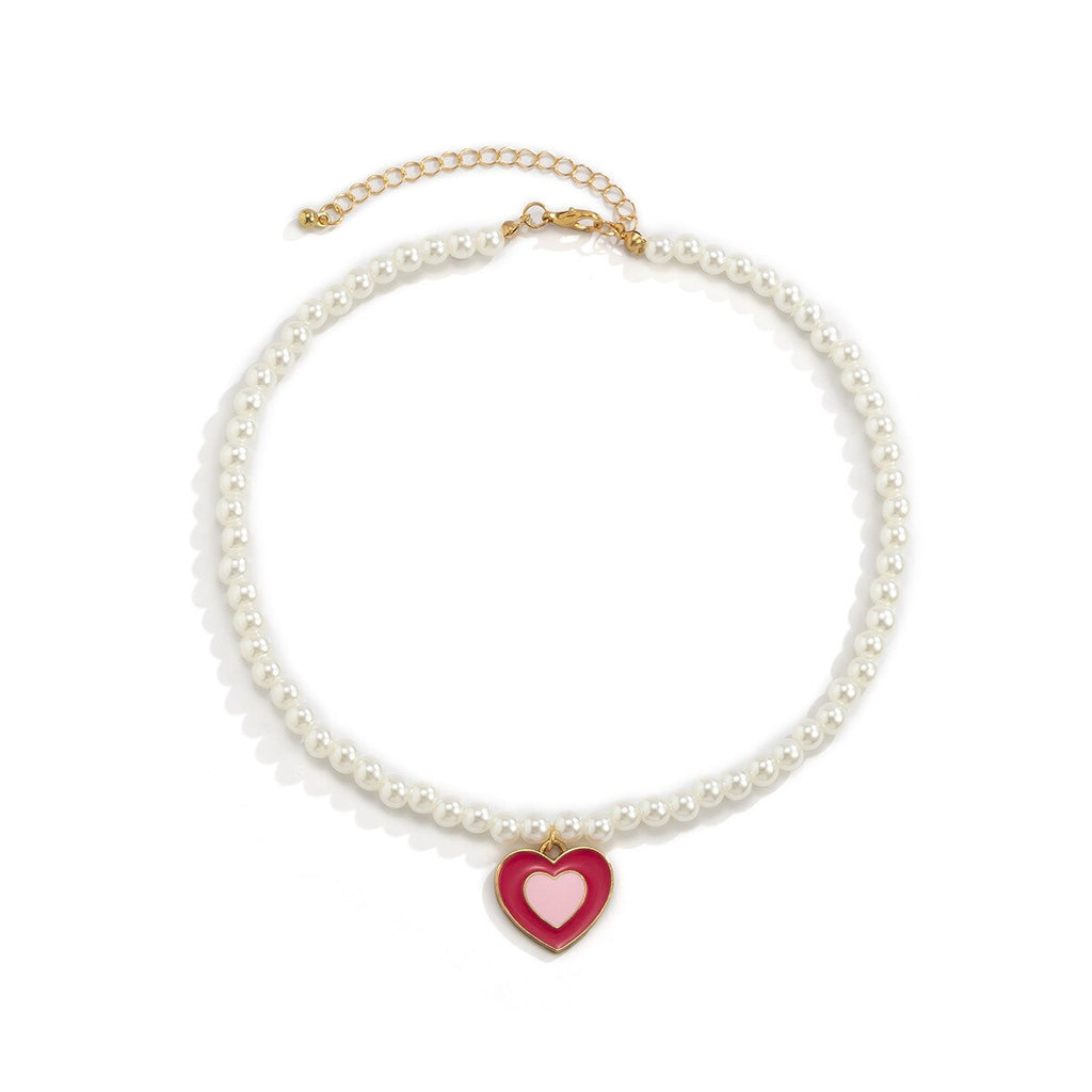 Colorful Love Heart Pearl Necklace For Women Friends Couples Rainbow Heart Chain Choker Necklaces Lovers Jewelry