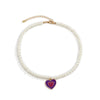 Colorful Love Heart Pearl Necklace For Women Friends Couples Rainbow Heart Chain Choker Necklaces Lovers Jewelry
