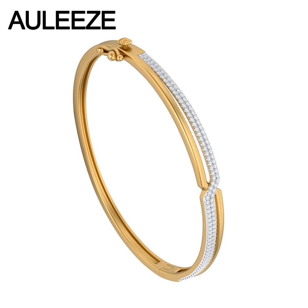 Fashion Commuter Lady Natural Real Diamond Bangle 14K Solid Yellow Gold Bangle Diamond Engagement Wedding Bracelets Fine Jewelry