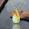 Concise Peacock Jade Crystal Emerald Gemstones Pendant Necklace For Women Gold Tone Choker Jewelry bijoux Plated Gold