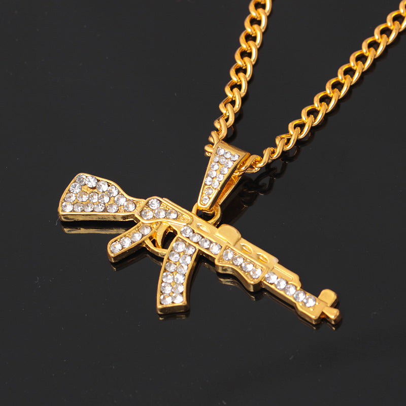 Fashion Co AK47 Gun Pendant Necklace  Hop Jewelry Gold Silver Color Uzi Necklaces For Men And Women Stainless Steel Chain