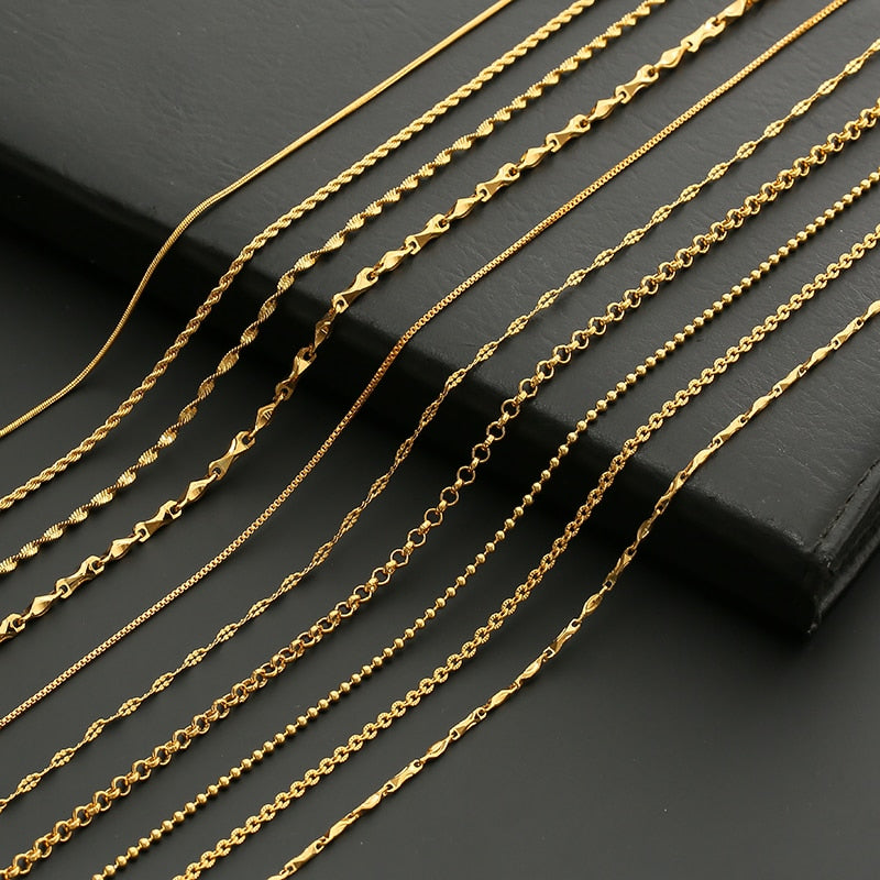 Copper Plated 24K Gold Chain Necklace For Men Women Multi-style Snake Twist Box Beads Chain Necklace Male Jewelry Gift